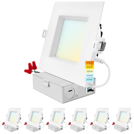 Luxrite 5 Inch Square LED Recessed Downlights 5CCT 2700K-5000K 18W 1600LM Dimmable Wet Rated IC Rated, 6PK LR22642-6PK